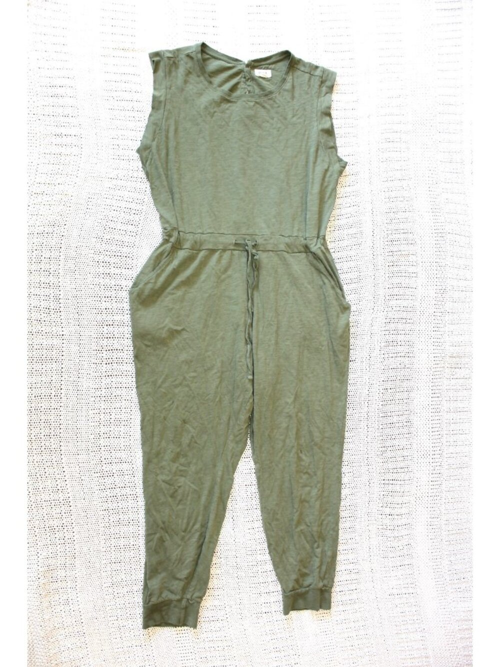 Pact sleeveless organic cotton jumpsuit Size XL olive green drawstring Casual